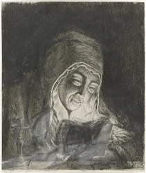 Lesende Frau bei Kerzenlicht