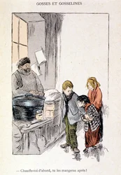Kinder und Gosselines: Wärm dich zuerst, dann isst du sie! in „In Life“, von Steinlen 1901