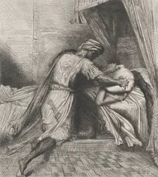 Er erstickt sie: Platte 13 aus Othello Akt 5, Szene 2, geätzt 1844, nachgedruckt 1900