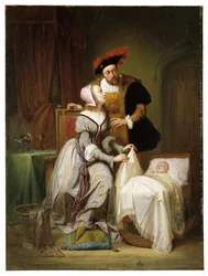 Kaiser Karl und seine Geliebte Johanna Van der Gheynst an der Wiege ihrer Tochter Margaret