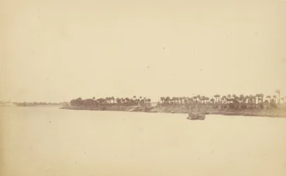 Ufer des Nils mit Palmen und Booten