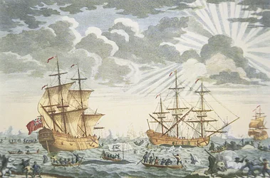 Der Grönland- oder Walfang (Gravur von E. Kirkall, ca. 1720)