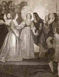 Karl II. empfängt die Herzogin von Orleans in Dover, graviert von W. Bromley, Illustration aus David Humes 