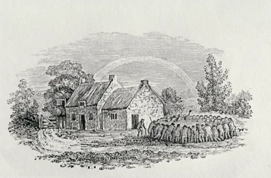 Hahnenkampf vor einem Gasthaus, ca. 1801, aus 