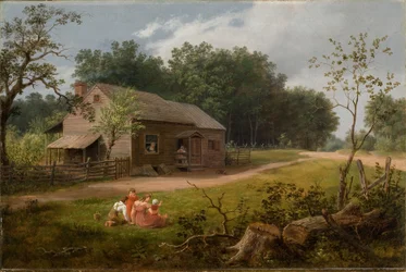 Hütte mit spielenden Kindern