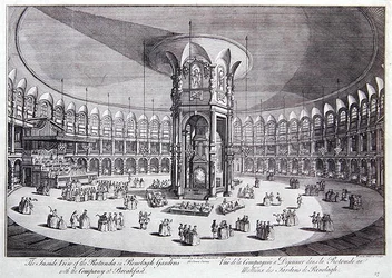 Die Innenansicht der Rotunde in den Ranelagh Gardens mit der Gesellschaft beim Frühstück, aus John Stowe
