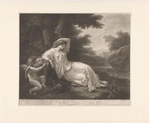 Cupido bindet die schlafende Aglaia an einen Baum