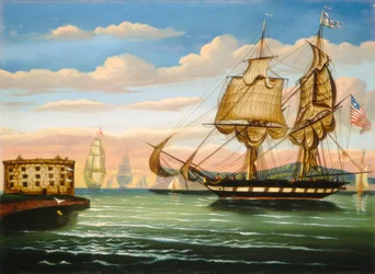 Bucht von New York bei Sonnenuntergang