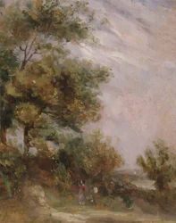 Landschaft mit Bäumen und Figuren (recto)