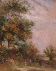 Landschaft mit Bäumen und einer Figur