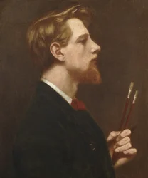 Selbstporträt mit zwei quadratischen Pinseln, ca. 1880