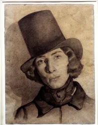 Porträt von Maurice Sand (1823-1889), Sohn von George Sand, 21 Jahre alt - Undatiertes Zeichnung von Thomas Couture (1815-1879) - Dieses Zeichnung wurde lange Zeit als das seiner Mutter George Sand angesehen, Musée de la Vie Romantique, Paris