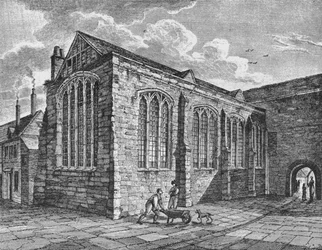 Nordostansicht der Kapelle der Heiligen Dreifaltigkeit, Leadenhall, City of London, um 1825