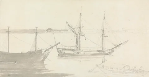 Zwei vertäute Schiffe und ein Fischerboot
