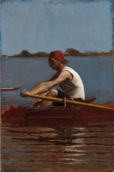 John Biglin in einem Einer-Ruderboot
