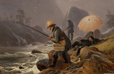 Die Maler Fearnley, Achenbach, Breslauer beim Angeln