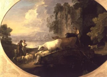 Vieh, das eine Brücke überquert