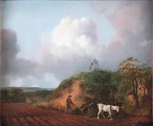 Bauer pflügt mit zwei Pferden, 1750-1753