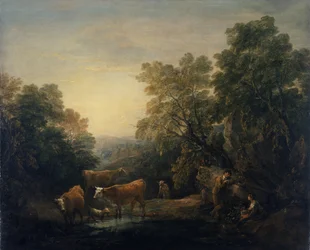 Felsige Landschaft mit Hagar und Ismael
