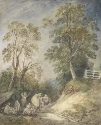 Bewaldete Landschaft mit Zigeunerlager