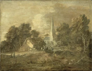 Waldlandschaft mit Dorfszene