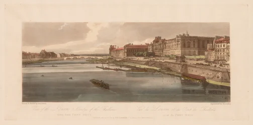 Eine Auswahl von zwanzig der malerischsten Ansichten in Paris: Ansicht des Louvre & Brücke, 1802