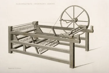 Die Spinning Jenny, 1764 von James Hargreaves erfunden, 1835