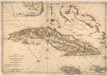 Karte der Insel Kuba mit den Bahamas, dem Golf von Florida und der Windward-Passage