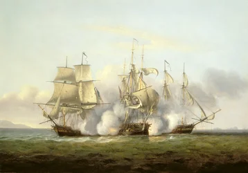 HMS Gore im Gefecht mit den französischen Briggs 