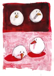 Vögel in Schwarz und Weiß auf Rot