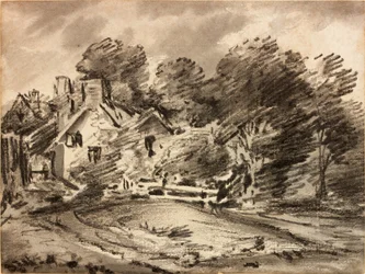 Landschaft mit Hütte
