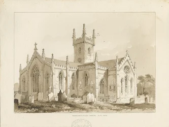 Handsworth Kirche: Sepia-Zeichnung