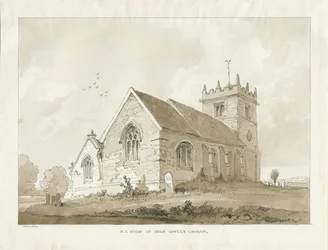 High Offley Kirche: Sepia-Zeichnung