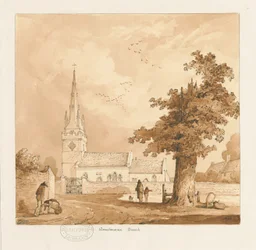 Wombourne Kirche: Sepia-Zeichnung