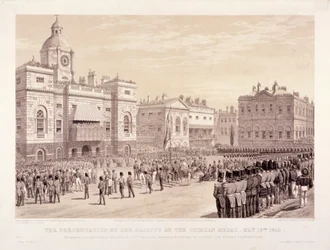 Überreichung der Krim-Medaille durch Königin Victoria an Oberst Sir Thomas Trowbridge, 18. Mai 1855