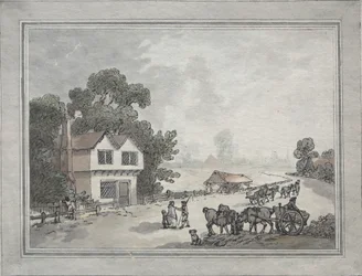 Pferde und Karren auf einer Landstraße