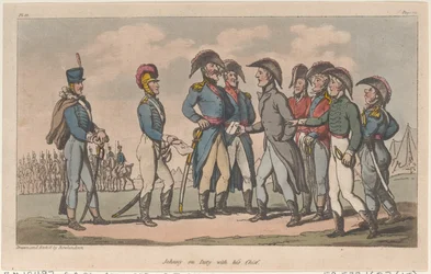 Johnny im Dienst mit seinem Chef, aus Die militärischen Abenteuer von Johnny Newcome, 1815