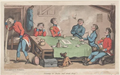 Lernen zu rauchen und Grog zu trinken, aus Die militärischen Abenteuer von Johnny Newcome