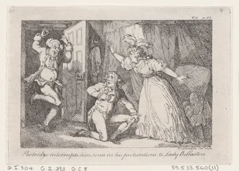 Partridge unterbricht Tom Jones in seinen Protestationen gegenüber Lady Bellaston, aus Die Geschichte von Tom Jones, 1792