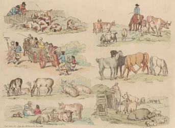 Satz von sechzehn: Umrisse von Figuren und Landschaften