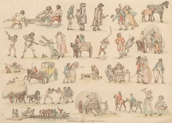 Satz von sechzehn: Umrisse von Figuren und Landschaften