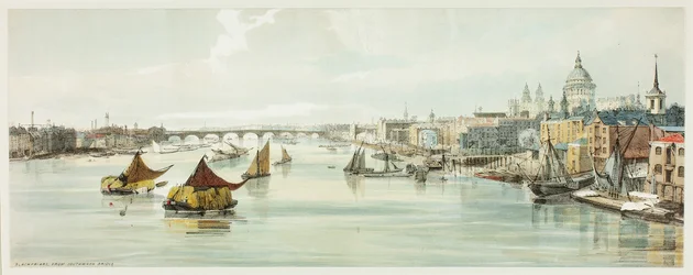 Blackfriars, von der Southwark-Brücke, Platte sechs aus Original Views of London as It Is