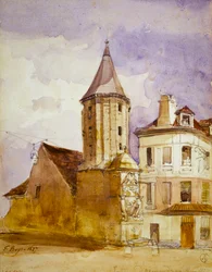 Der Tour Alexandre im Jahr 1827 und der Saint-Victor-Brunnen