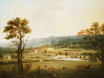 Ein weiter Blick auf Chatsworth, Derbyshire von Südwesten