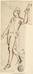 Skizze eines stehenden Mannes mit erhobenem Arm