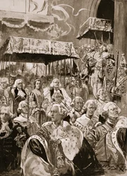 Die Prozession von Westminster Hall bei der Krönung von Georg III. und Königin Charlotte, 22. September 1761, aus 