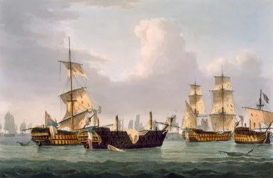 Lord Hothams Aktion, 14. März 1795, graviert von Thomas Sutherland für J. Jenkins