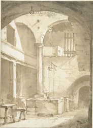 Italienischer Innenhof mit einem Brunnen