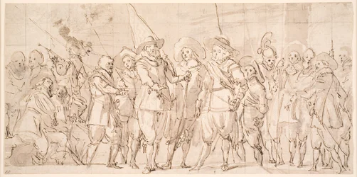 Offiziere und andere Bürgerwehrmänner des III. Bezirks von Amsterdam, unter dem Kommando von Hauptmann Allaert Cloeck und Leutnant Lucas Jacobsz Rotgans