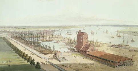 Das Mast House und Brunswick Dock in Blackwell, 1803